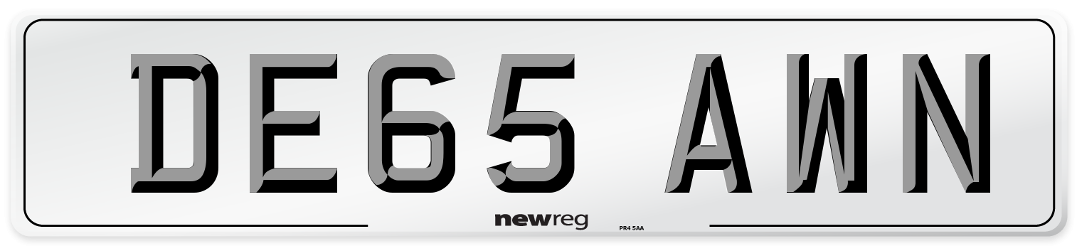 DE65 AWN Number Plate from New Reg